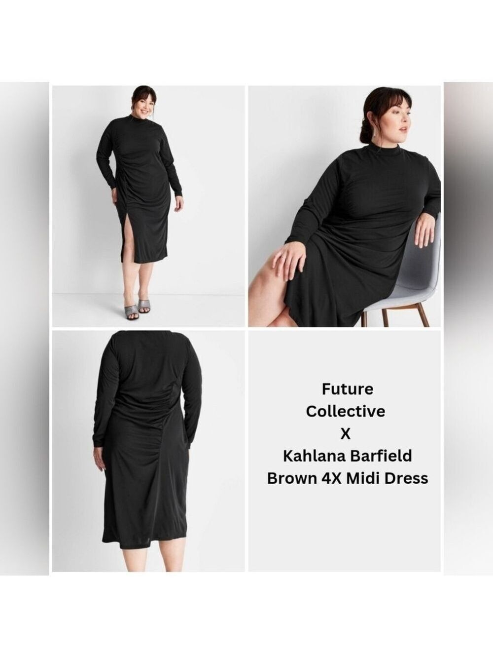 Future Collective X Kahlana Barfield Brown Black Long Sleeve Midi Dress 4X